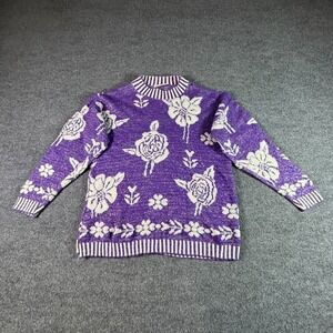 Glamour Knit Vintage Purple Floral Sweater Womens 35 Metallic Acrylic Academia